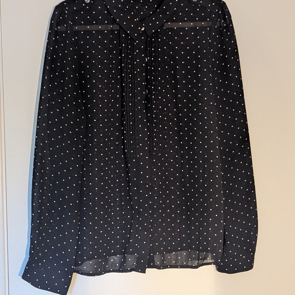 Halogen Black and White Relaxed Blouse with Tie Front
